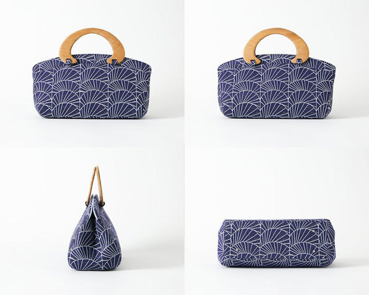 HIRATEN Bag Navy Blue Fan Black White Rose Pink Blue Square Blue Yellow Wave Pink Embroidery Banshu Weave embroidery