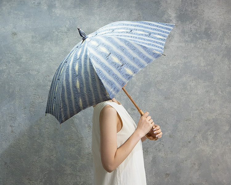 Hiraten Hiraten Parasol Banshu Ori Stripe Blue Long Umbrella 접이식 우산