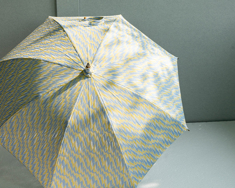 HIRATEN Hiraten parasol Iwasa × HIRATEN Blue Yellow Wave long parasol folding parasol