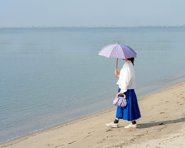 HIRATEN Hiraten parasol Iwasa × HIRATEN Pink Blue Square Long Parasol Folding Parasol