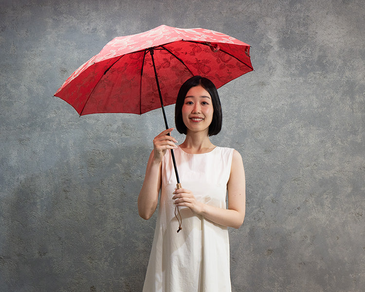 Hiraten Hiraten Parasol 열정, 태양 및 오아시스 긴 우산 접이식 우산 자수