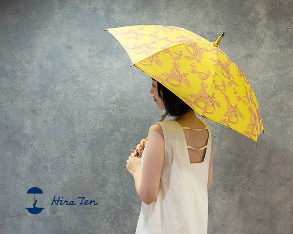 Hiraten Hiraten Parasol Lemon Kashu Long parapluie pliant parapluie broderie