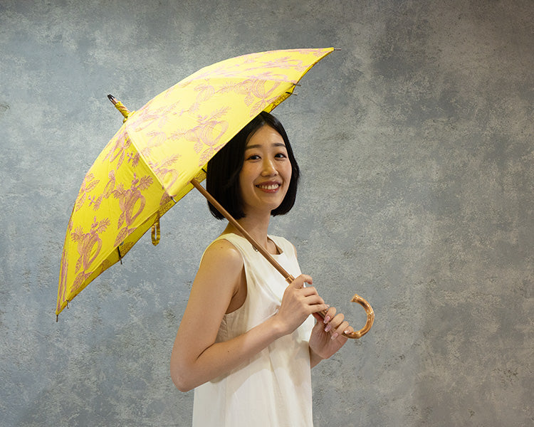 HIRATEN Hiraten parasol lemon Kashu Long parasol folding parasol embroidery