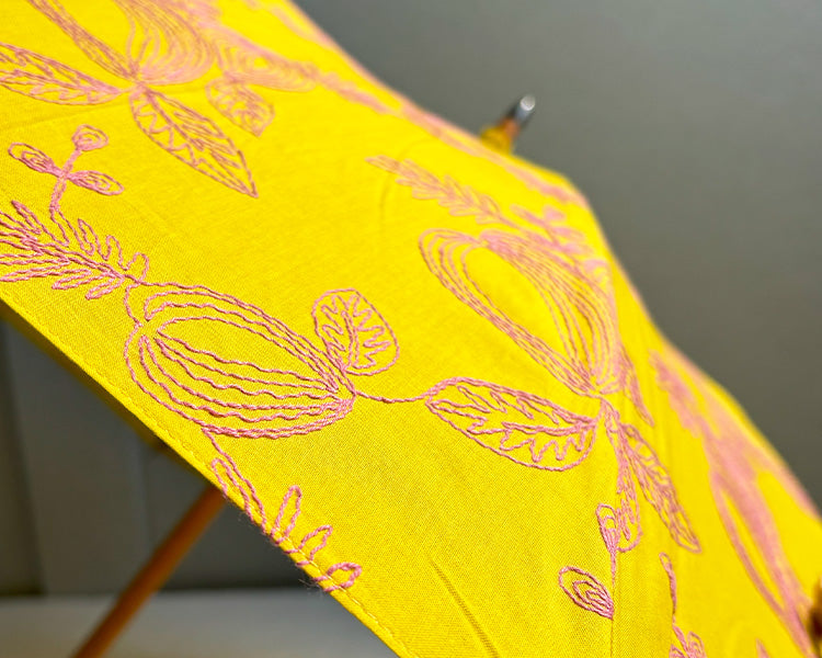 HIRATEN Hiraten parasol lemon Kashu Long parasol folding parasol embroidery