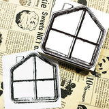 Konditor Igel-Stempel, 58 x 58 mm, Geschenkbox, Shop, Süßwarenladen, Umschlag, Schokoladendose, Hausumschlag, Inhalt im Inneren des Hauses, Roy das Schaukelpferd, Gacha, Gacha Shop