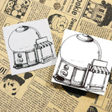 Konditor Igel-Stempel, 58 x 58 mm, Geschenkbox, Shop, Süßwarenladen, Umschlag, Schokoladendose, Hausumschlag, Inhalt im Inneren des Hauses, Roy das Schaukelpferd, Gacha, Gacha Shop