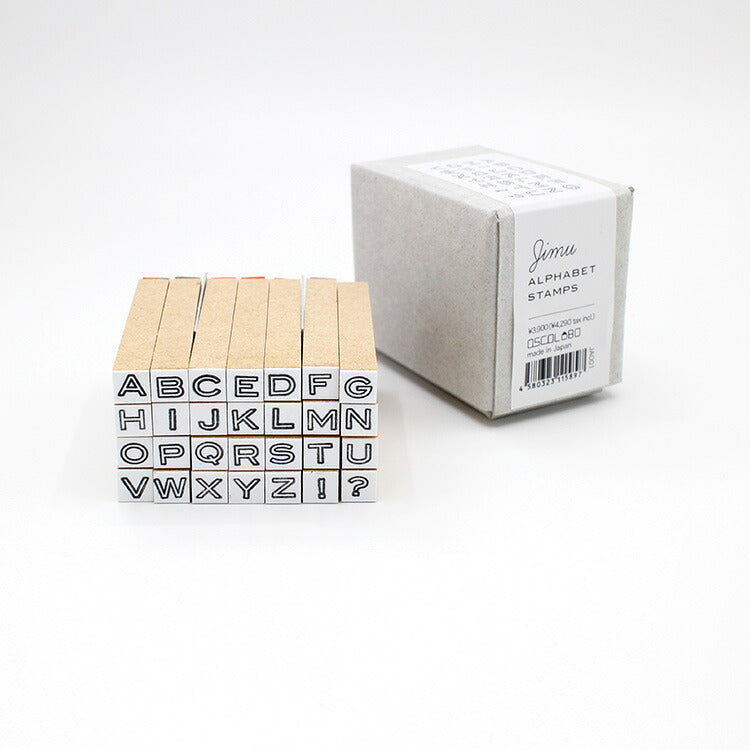 オスコラボ OSCOLABO スタンプ Jimu ALPHABET STAMPS ジムアルファベットスタンプ 28個入り ボックス入り 大文字 アルファベット 白抜き 事務スタンプ 手帳 はんこ 手帳 かわいい