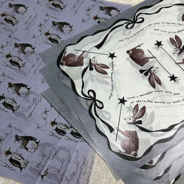 Kinotorico キノトリコ デザインペーパー トレーシングペーパー素材 A4サイズ ６枚入り うさぎ ペンギン ダルメシアン ラッピング 包装紙 ブックカバー かわいい レトロ 洋書 ギフト プレゼント