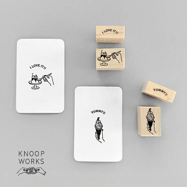 KNOOPWORKS クノープワークス スタンプ 2個セット ソフトクリーム YUMMY おいしい プリン I LOVE IT これ大好き スイーツ 夏 手 アイス 手帳 おしゃれ かわいい シンプル はんこ ハンコ SET001