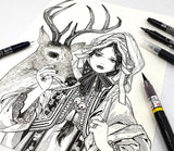 Zig Inktober Limited 제품 그림 기본 세트 2 브러시 펜 5 조각 IKTB-21/5V