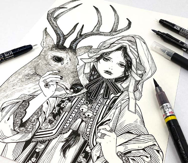 Zig Inktober Limited Product Illustration Set 2 Pincel Pen 5 piezas IKTB-21/5V