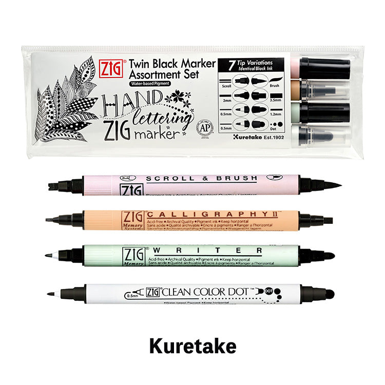 KURETAKE ZIG Twin Black Marker Set 4-Piece Set Black MSTC/4VBK