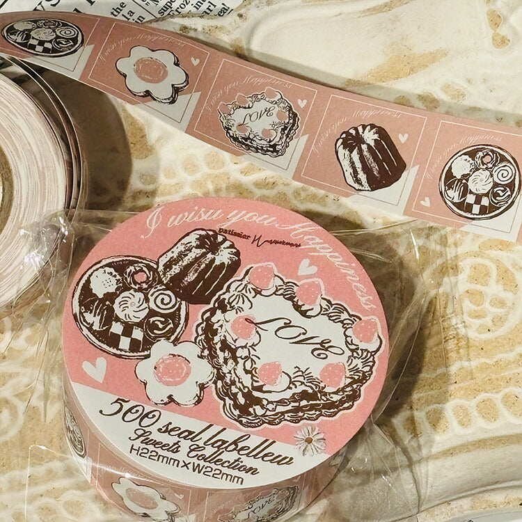 パティシエハリネズミ ラベラー シール 500枚 正方形 YERROW POSTAGE STAMP 切手柄 スイーツコレクション お菓子 ハリネズミ カットシール ロールシール かわいい おしゃれ