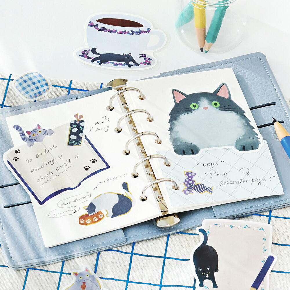 4個セット BGM メモシール 30枚入り ねこ日記 シール 書けるシール