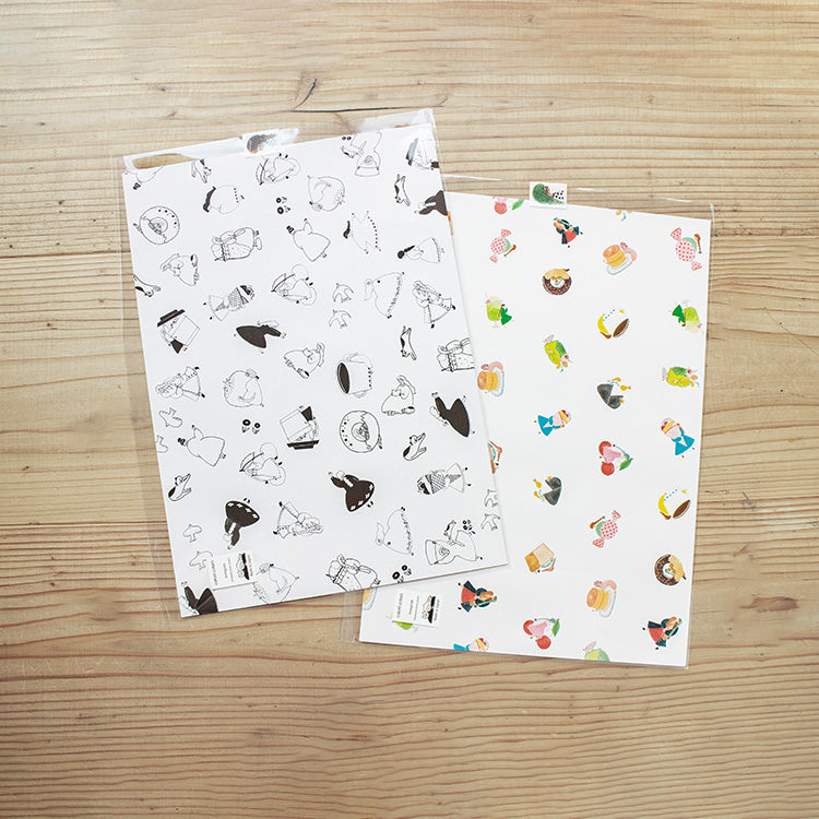 cotori cotori A4 paper, delicious food, monochrome girl, set of 2