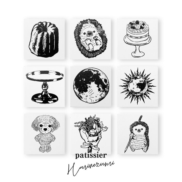 パティシエハリネズミ スタンプ 30×30mm カヌレ ころりんハリー ケーキ 足付きの台 月 太陽 マルプーのミルク ミモザのブーケ 鉛筆ハリー ハリネズミ かわいい おしゃれ