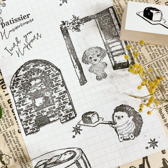 パティシエハリネズミ スタンプ 30×30mm 手に何かを持つハリー 猫のミーコ 運ぶパティシエ コロロ ハリー チップ 丸いクッキー缶 クラシック角っこお花 スキレット 丸皿 パンダ ひよこ 角