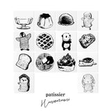 パティシエハリネズミ スタンプ 20×20mm 足つきのグラス プリン アイスクリーム ひよこのチップ ペンギンのピッピ ベリーパイ 持つコロロ カンパーニュ 食パン ホットケーキ いちごクレープ