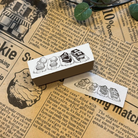 パティシエハリネズミ スタンプ 40×12mm 原っぱ ハード系のパンたち 食パンたち カットケーキ ホールケーキ アンティークタイル パン屋 パティスリー お店 かわいい おしゃれ