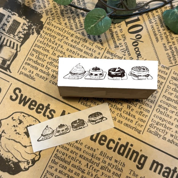 パティシエハリネズミ スタンプ 40×12mm 原っぱ ハード系のパンたち 食パンたち カットケーキ ホールケーキ アンティークタイル パン屋 パティスリー お店 かわいい おしゃれ