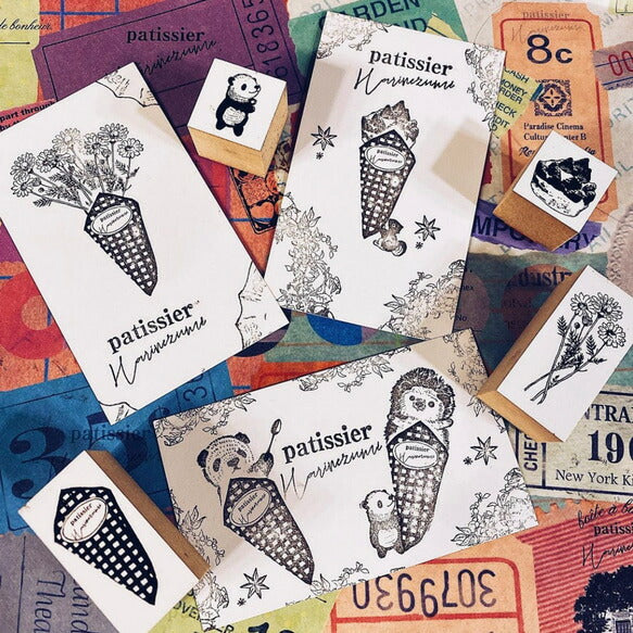 パティシエハリネズミ スタンプ 40×20mm バルーン ミモザ クリームソーダ ひまわり アイビーのつた メイソンジャー 鈴蘭 クレープの巻紙 風船 サーカス パーティ 花 かわいい おしゃれ