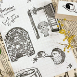 パティシエハリネズミ スタンプ 40×20mm thankyou i wish you happiness フランスパン ピクニック パントレー 平テーブル ガラスドーム ハリーの店と家 かわいい おしゃれ