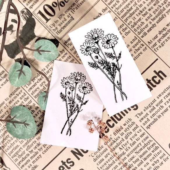 パティシエハリネズミ スタンプ 40×20mm マーガレット ミニブランコ かすみ草 かわいい おしゃれ