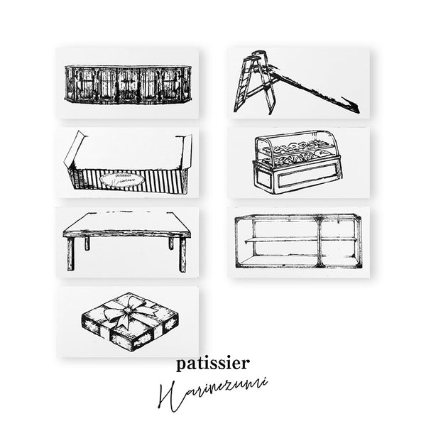 パティシエハリネズミ スタンプ 40×20mm カウンターテーブル すべり台 ケーキ箱 お店のショーケース 四角テーブル スクエアショーケース プレゼントの蓋 パティスリー かわいい おしゃれ