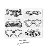 パティシエハリネズミ スタンプ 60×30mm 宝箱 宝箱の蓋 オープンカー ハートの懐中時計 懐中時計の内側 プレゼントBOXのお店の蓋 ショップ 車 パン かわいい おしゃれ