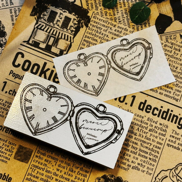 パティシエハリネズミ スタンプ 60×30mm 宝箱 宝箱の蓋 オープンカー ハートの懐中時計 懐中時計の内側 プレゼントBOXのお店の蓋 ショップ 車 パン かわいい おしゃれ