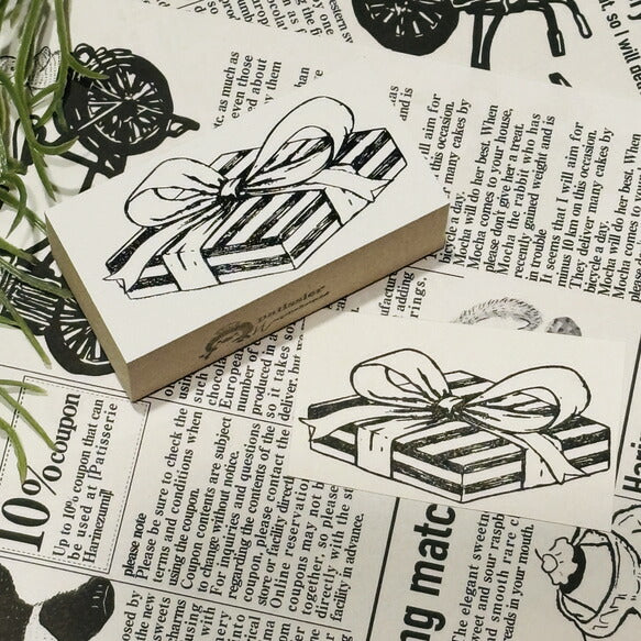 パティシエハリネズミ スタンプ 60×30mm 宝箱 宝箱の蓋 オープンカー ハートの懐中時計 懐中時計の内側 プレゼントBOXのお店の蓋 ショップ 車 パン かわいい おしゃれ