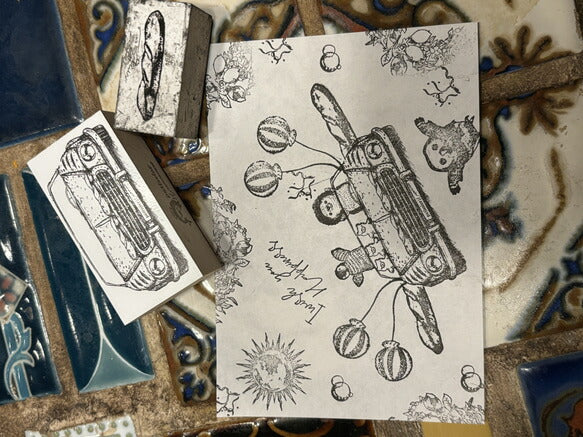 パティシエハリネズミ スタンプ 60×30mm 宝箱 宝箱の蓋 オープンカー ハートの懐中時計 懐中時計の内側 プレゼントBOXのお店の蓋 ショップ 車 パン かわいい おしゃれ