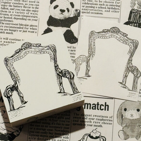 パティシエハリネズミ スタンプ 58×58mm 座り心地のいい椅子 パールのフレーム ブランコ ガーベラのハート オーバルのお皿 お店のテーブル アンティークのドア 自転車でパンの配達