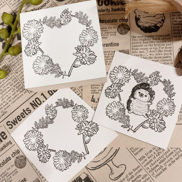 パティシエハリネズミ スタンプ 58×58mm 座り心地のいい椅子 パールのフレーム ブランコ タイプライター ハリー ガーベラ オーバルのお皿 お店のテーブル アンティークのドア 自転車でパンの配達