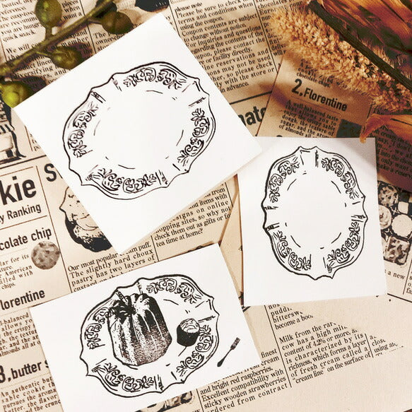 パティシエハリネズミ スタンプ 58×58mm 座り心地のいい椅子 パールのフレーム ブランコ タイプライター ハリー ガーベラ オーバルのお皿 お店のテーブル アンティークのドア 自転車でパンの配達