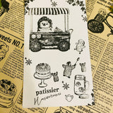パティシエハリネズミ スタンプ 58×58mm キッチンカー レモンリース 森の出窓 トランク トランク中身 パンのパン屋さん ケーキのケーキ屋さん ディスプレイラック パンのお布団ベッド フレーム 枠