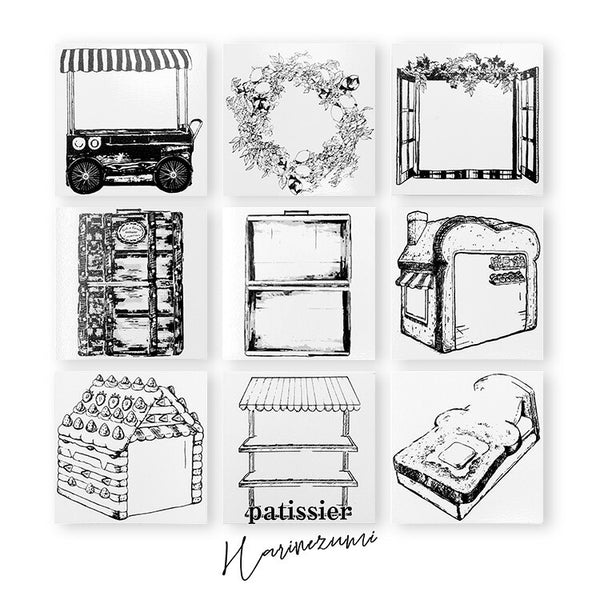 パティシエハリネズミ スタンプ 58×58mm キッチンカー レモンリース 森の出窓 トランク トランク中身 パンのパン屋さん ケーキのケーキ屋さん ディスプレイラック パンのお布団ベッド フレーム 枠