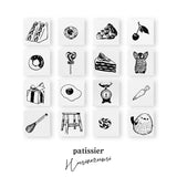 パティシエハリネズミ スタンプ 12×12mm お菓子 クッキー アップルパイ さくらんぼ ドーナツ キャンディ ショートケーキ ペンギン プレゼント 目玉焼き はかり 泡立て器 椅子 シマエナガ