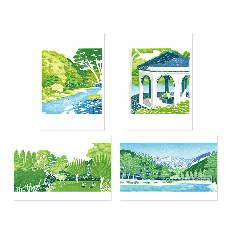 RAKUI HANA ポストカード 4種セット 葉書 羅久井ハナ ラクイハナ らくいはな 版画 アーティスト ギフト プレゼント カード 風景 イラスト 絵画 インテリア 飾る ディスプレイ かわいい おしゃれ