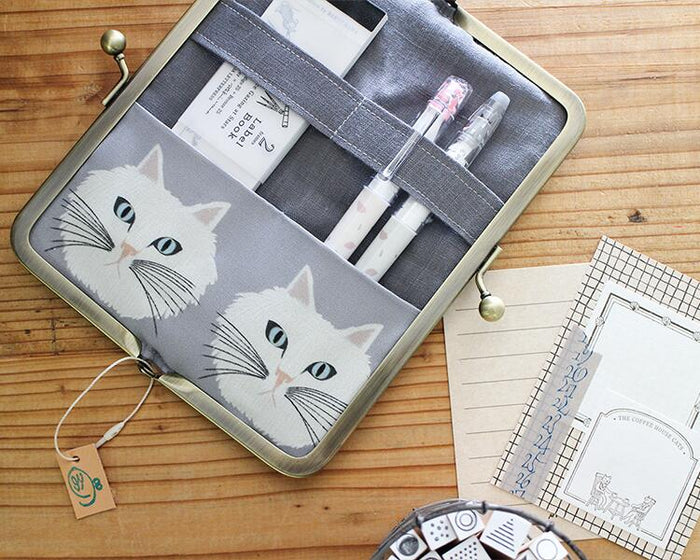 るぅの がま口ペンケース 猫の街 手鏡 猫の顔 ねこ ネコ 猫 がま口