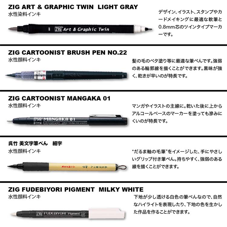 ZIG Inktober 限定商品 ベーシックセット2 筆ぺん 5本 IKTB-21/5V/IKTB IKTB-21/5V/IKTB